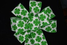10" Hand Made Wired St. Patrick's Day 4 Leaf Clover Wreath Bow Shamrock Irish 4H