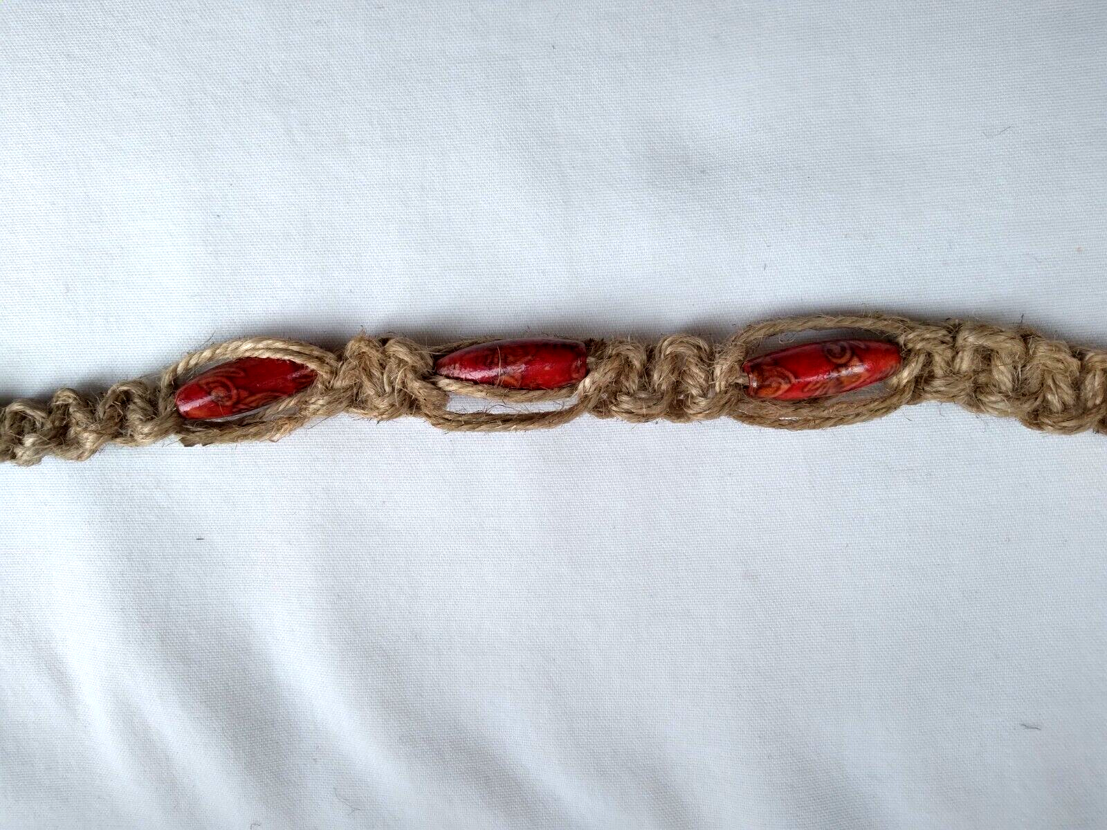 Anklet Natural Macrame Beaded Hemp  Adj Unisex 12