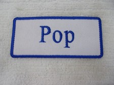 POP NEW EMBROIDERED SEW / IRON ON NAME PATCH 1-1/2 X3-1/2 BLUE ON WHITE
