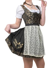 L 14 German Dirndl Dress + Apron + Top 3 PIECE SET Short EMBROIDERED Oktoberfest