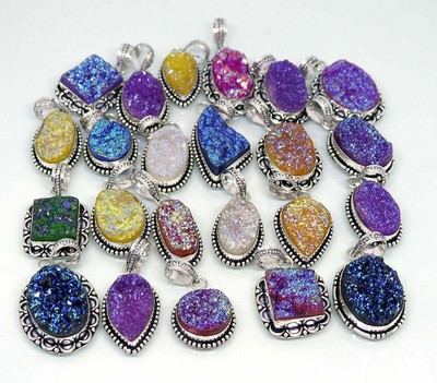 Wholesale 25 PCs Lot Druzy Gemstone Silver Overlay Pendant TPG-400