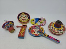 Lot of 6 Vintage Tin Noise Makers Clackers Tops Clown Jester Party Masquerade