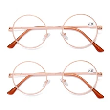 2PK Metal Frame Reading Glasses Blue Light Blocking Spring Hing Readers for Men