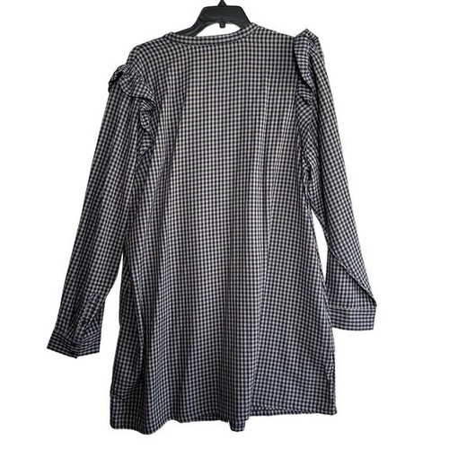 NEW Treasure & Bond Blue Plaid Shift Dress with Pockets and Ruffle Detail XL - Picture 4 of 5