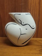 Donna Polseno Signed Studio Pottery Vase -  Abstract / Picasso Style Nude Woman