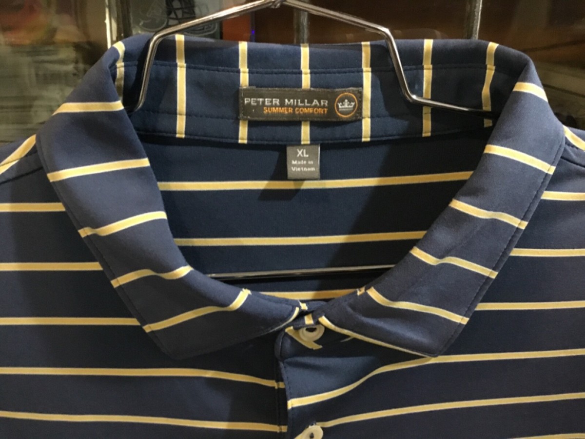 Chicago Golf Club PETER MILLAR Striped Blue/Gold Performance Polo