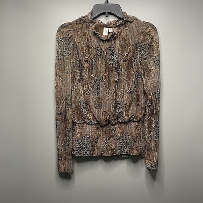 Joie Brocade High Neck Smocked Waist Blouse Womens L Muted