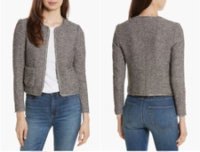 Rebecca Taylor Embellished Stretch Tweed Blazer Jacket Sz 4, Metallic Trim