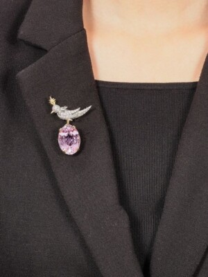 Ovalschliff Lab Rosa Saphir Vogel Stil Brosche 925 Sterling Silber Hohe Joail...