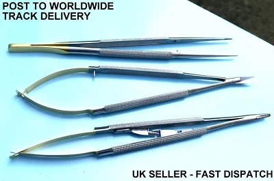 DENTRA 3 x Castroviejo Needle Holder Plier , Micro & Forcep 7" Dental Eye Set