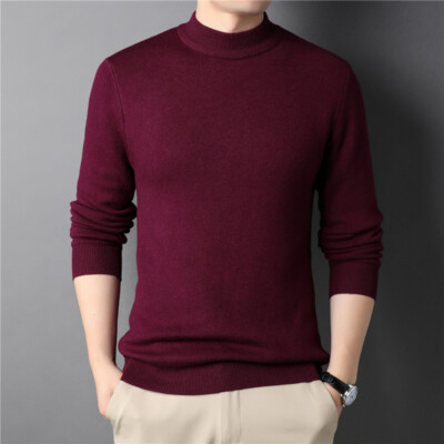 Men's Solid Color Half-Turtleneck Slim-fit Pullover Sweater Youth Base Knitwear