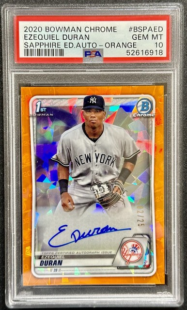 Ezequiel Duran 2020 Bowman Chrowe Sapphire Orange Auto /25 PSA 10 GEM MINT