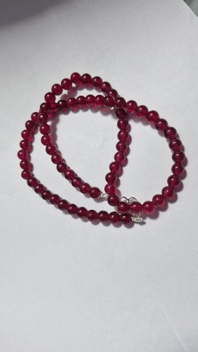 Ruby Corundum 7 mm Smooth Beads Gemstone 925 Sterling Silver 30" Strand Necklace - Picture 5 of 10