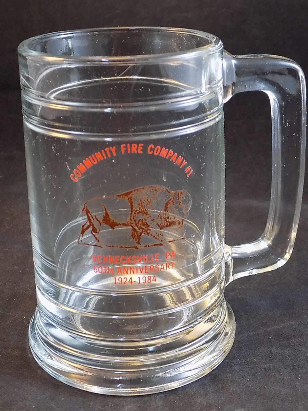 SCHNECKSVILLE PA 60th Anniversary FIRE COMPANY 1 Glass Beer Mug 19241984 eBay
