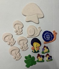 Set of 12 Bisque Ceramic Mushrooms, Snails & Frogs Garden Fairy House Decor Mini