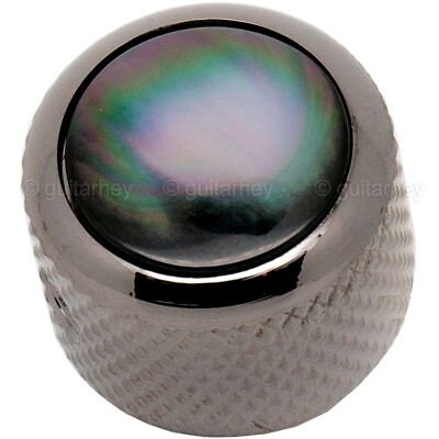 NEW (1) Q-Parts Guitar Knob with GREEN PEARL SHELL on Dome fit USA - COSMO BLACK