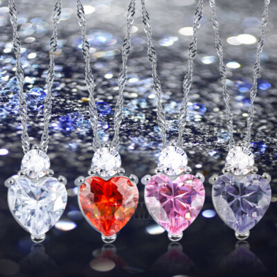 Heart Shape Garnet Diamond Pendant Necklace Sterling Silver 925 For Women  Wife