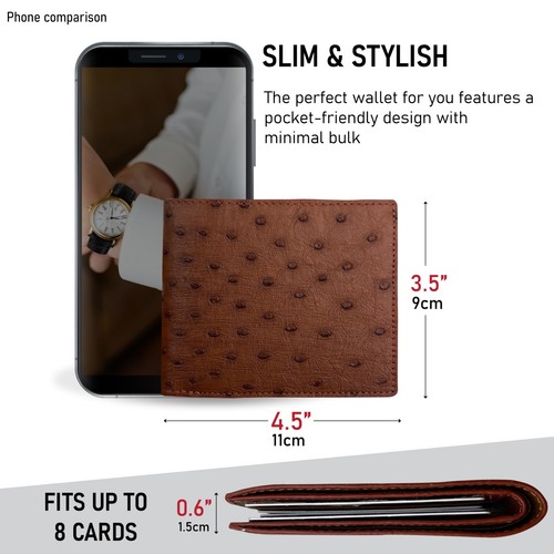 Real Crocodile/Ostrich Bifold Leather Wallet Men's Credit Card Wallet RFID Block - Picture 130 of 141