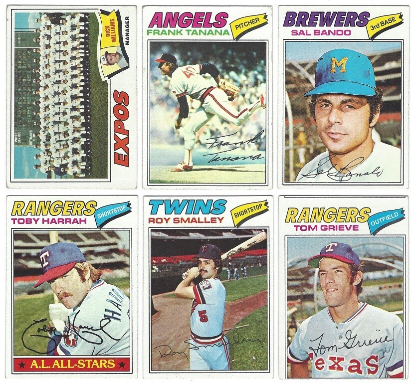 22 1977 TOPPS BASEBALL CARDS *SETBUILDERS* (TANANA/BANDO+++) EX