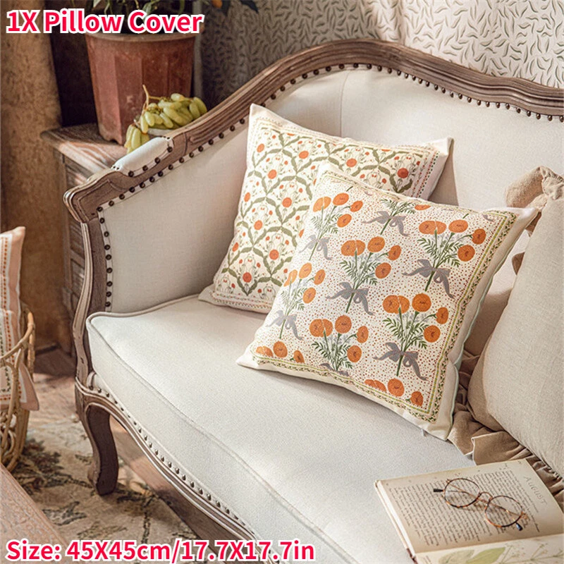 Federe Per Patio Divano Primavera Estate Set 2 Federe Cuscini Esterno Motivo Floreale - Verde Militare/rosso Henné, In Lino E Cotone 40x40 Cm Federe Esterne Motivo Floreale
