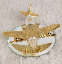 Vintage Swarovski MANON Crystal And Gold Airplane On Glass Mirror Base