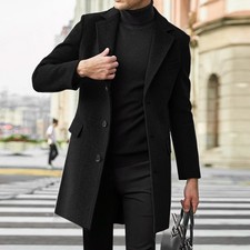 British Men's Long-sleeved Woolen Coat, Coat Medium Length Coat Collar Coat