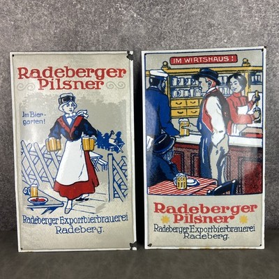 2x RADEBERGER PILSENER EMAILESCHILD  Im Biergarten Im Wirtshaus Emalie