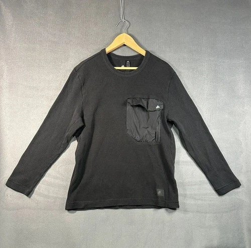 adidas Primegreen Men's Black Waffle Knit Utility Long Sleeve Shirt L SKU 0019 - product listing photo