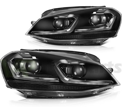 For 2014-2015 Volkswagen Golf MK7 Black Housing Headlights Assembly Lamps Pair