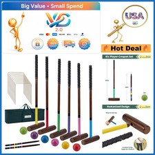28" Six Player Croquet Set with Wooden Mallets, Balls, Wickets Carrying Bag