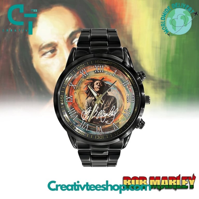 Bob Marley Inspired Stainless Steel Men's Watch with Signature Design