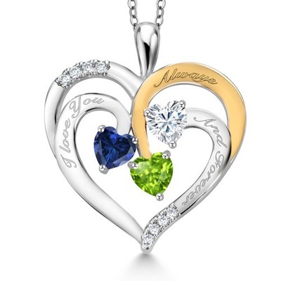 Rhodium Plated Pendant with Chain Created Sapphire Moissanite (1.42 Cttw)