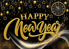 7x5ft Happy New Year Backdrop - Black and Gold Party Backdrop for New Year's Eve