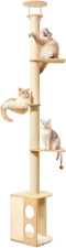 MEWOOFUN Floor-to-Ceiling Cat Tree - 108 Inch Tall Wooden Tower For Large Cats, 