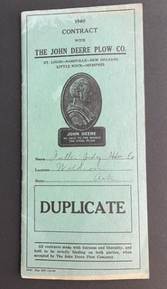 Antique 1940 John Deere Plow Dealer Contract JUDY FULLER HWDE Waldron Arkansas