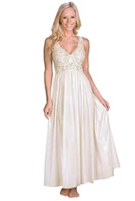 Shadowline Womens Nightgown Ivory Nylon Silhouette Long Lace Bodice Silky 31737