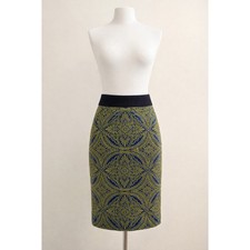 Maeve Anthropologie Jacquard Pencil Skirt Small Blue Yellow Damask Textured Boho