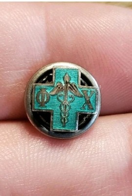 RARE VINTAGE SILVER TONE PHI CHI PLEDGE PIN MEDICAL FRATERNITY BADGE ENAMELED 