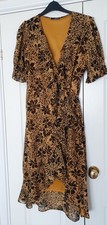 Quiz Women's Mustard/Black Midi Floral Wrap Dress Size 14