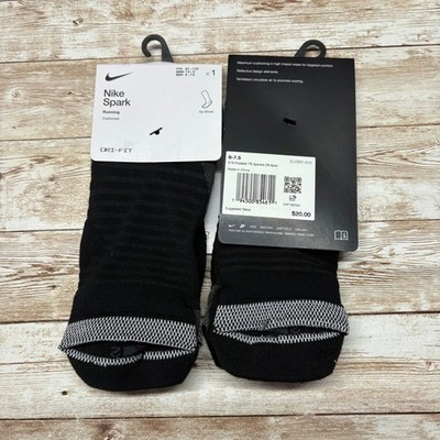 2 Nike Spark Running Socks Mens 6-7.5 Black Cushioned No Show Dri-FIT CU7201-010