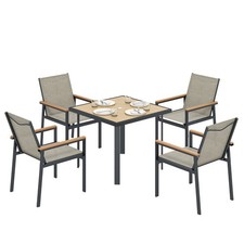 Outsunny 5 Piece Garden Dining Set, Outdoor Table and 4 Chairs, Khaki