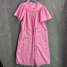 Serenity Vintage Pink Snap Front Robe Housecoat Nightgown Women's Size 38 Eyelet