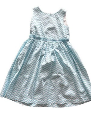 Girls Blue and White Chevron Sleeveless Fit and Flare Cotton Dress