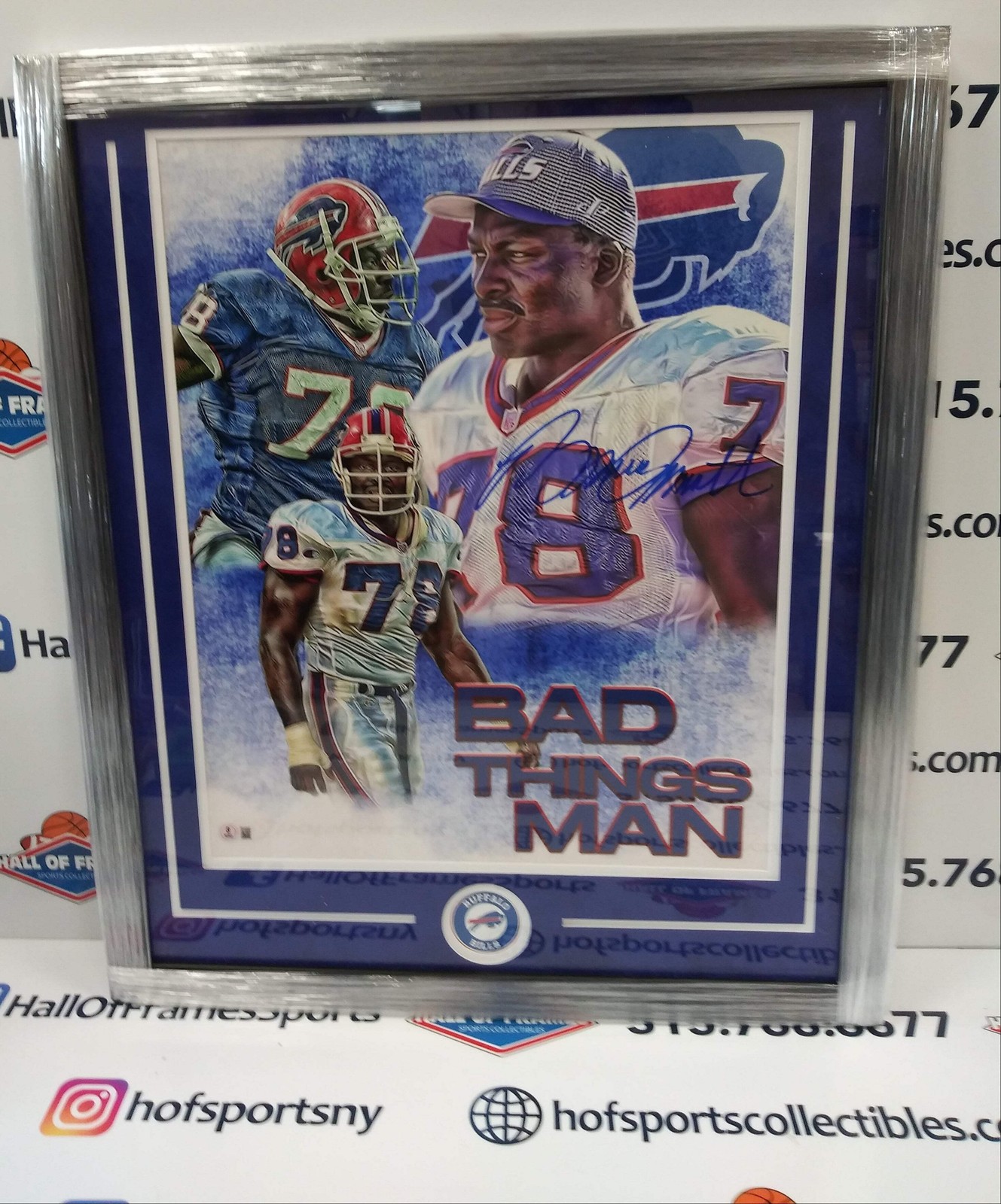 Bruce Smith Signed Buffalo Bills Custom Framed 16X20 Beckett Coa