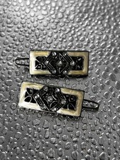 Vintage Art Deco Barrette Enamel Rhinestone Hair Accessory Set Of 2