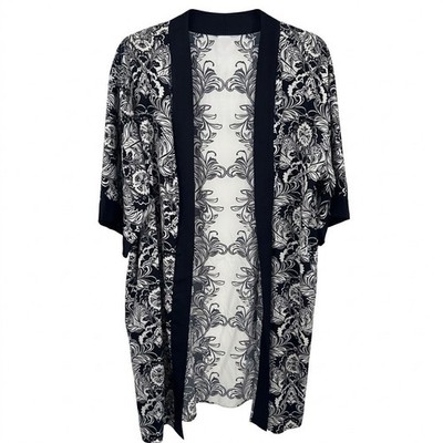 NEW Slim Factor Investments Womens 2X Black White Floral Kimono Cardigan