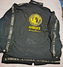 A. VERSACE Nylon Jacket, Size M, Black, Medusa Logo Embroidery Made in Italy