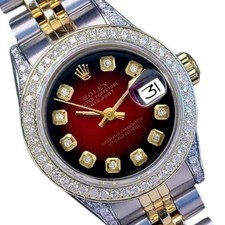 Rolex Datejust Two-Tone 4KY SS Red Vignette Diamond Dial Bezel Lugs 26mm Watch