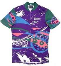 Vintage Tommaso Mens Cycling Jersey Sz 3 Medium Multicolor All Over Print Italy