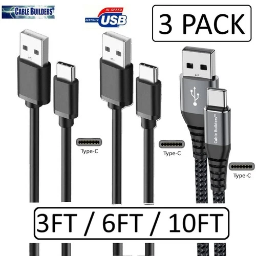 3-PACK USB A to C CHARGER CABLE CORD 3/6/10FT for iPhone 15 16 & SAMSUNG GALAXY